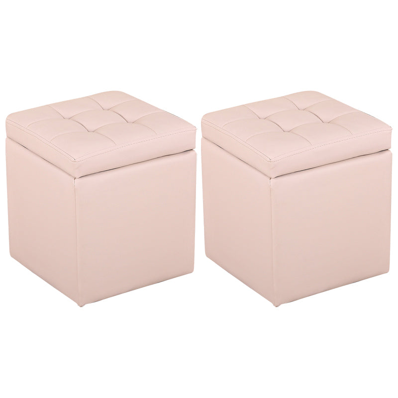 Modern Pouf Ottoman PU Leather Upholstered Tufted Square Ottoman with Storage