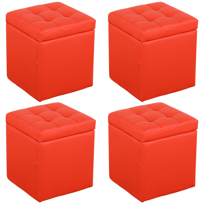 Modern Pouf Ottoman PU Leather Upholstered Tufted Square Ottoman with Storage