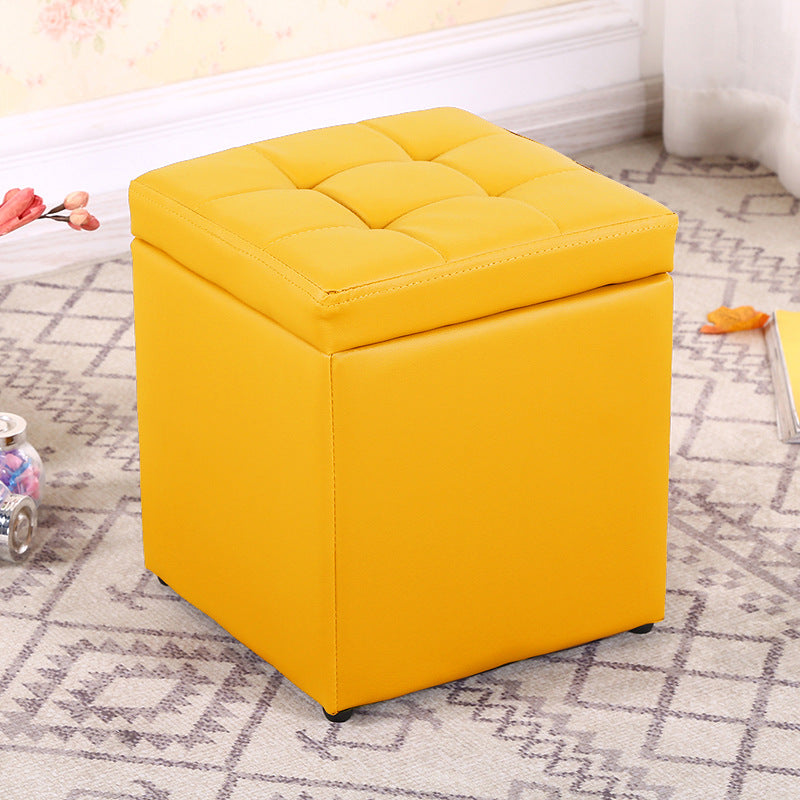 Modern Pouf Ottoman PU Leather Upholstered Tufted Square Ottoman with Storage
