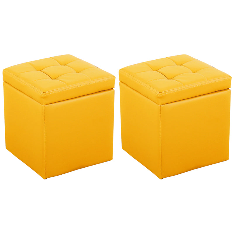 Modern Pouf Ottoman PU Leather Upholstered Tufted Square Ottoman with Storage