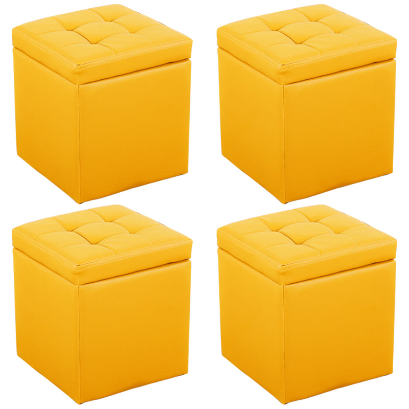 Modern Pouf Ottoman PU Leather Upholstered Tufted Square Ottoman with Storage