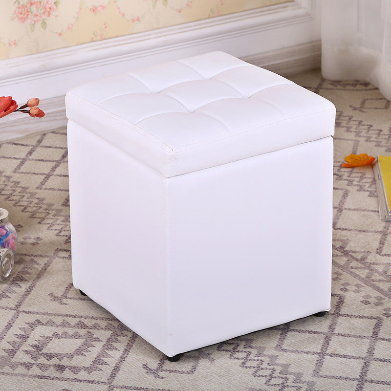 Modern Pouf Ottoman PU Leather Upholstered Tufted Square Ottoman with Storage