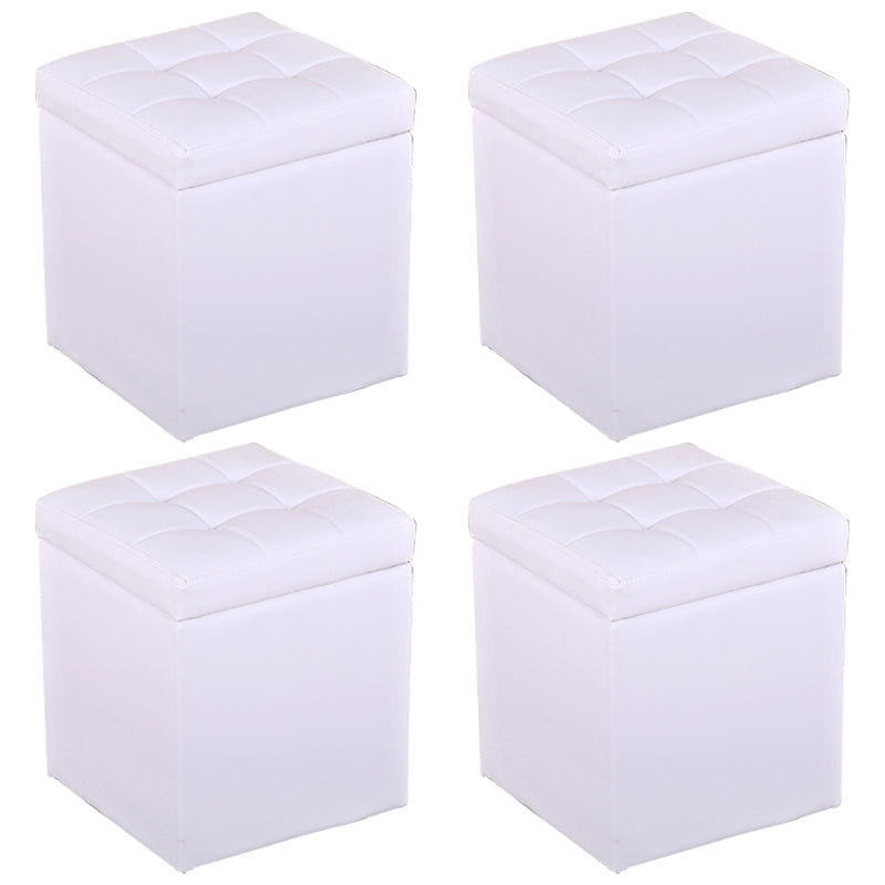 Modern Pouf Ottoman PU Leather Upholstered Tufted Square Ottoman with Storage