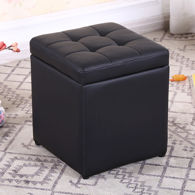 Modern Pouf Ottoman PU Leather Upholstered Tufted Square Ottoman with Storage