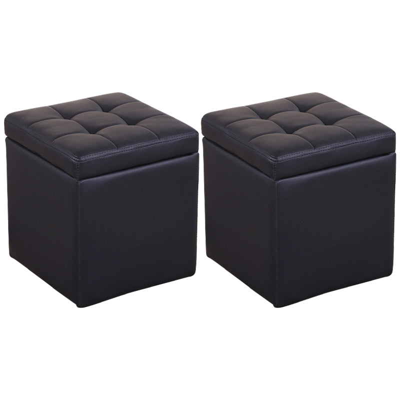 Modern Pouf Ottoman PU Leather Upholstered Tufted Square Ottoman with Storage