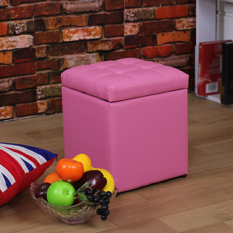 Modern Pouf Ottoman PU Leather Upholstered Tufted Square Ottoman with Storage