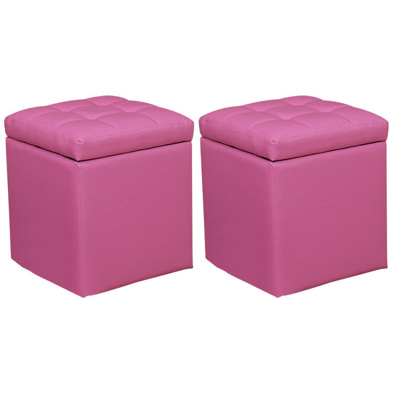 Modern Pouf Ottoman PU Leather Upholstered Tufted Square Ottoman with Storage
