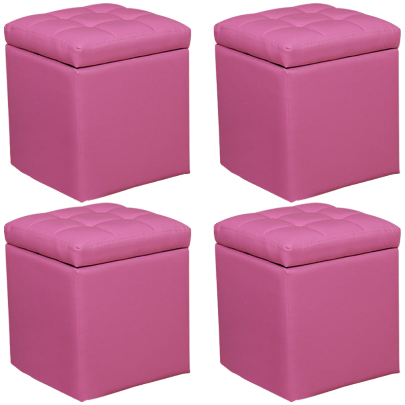 Modern Pouf Ottoman PU Leather Upholstered Tufted Square Ottoman with Storage