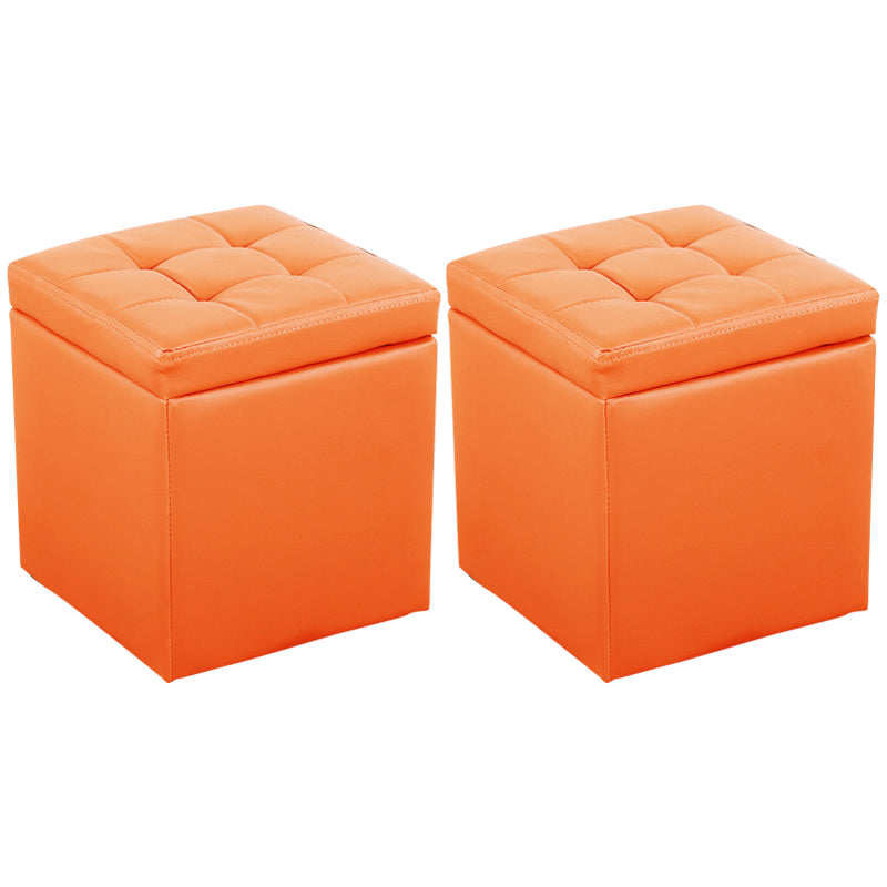 Modern Pouf Ottoman PU Leather Upholstered Tufted Square Ottoman with Storage