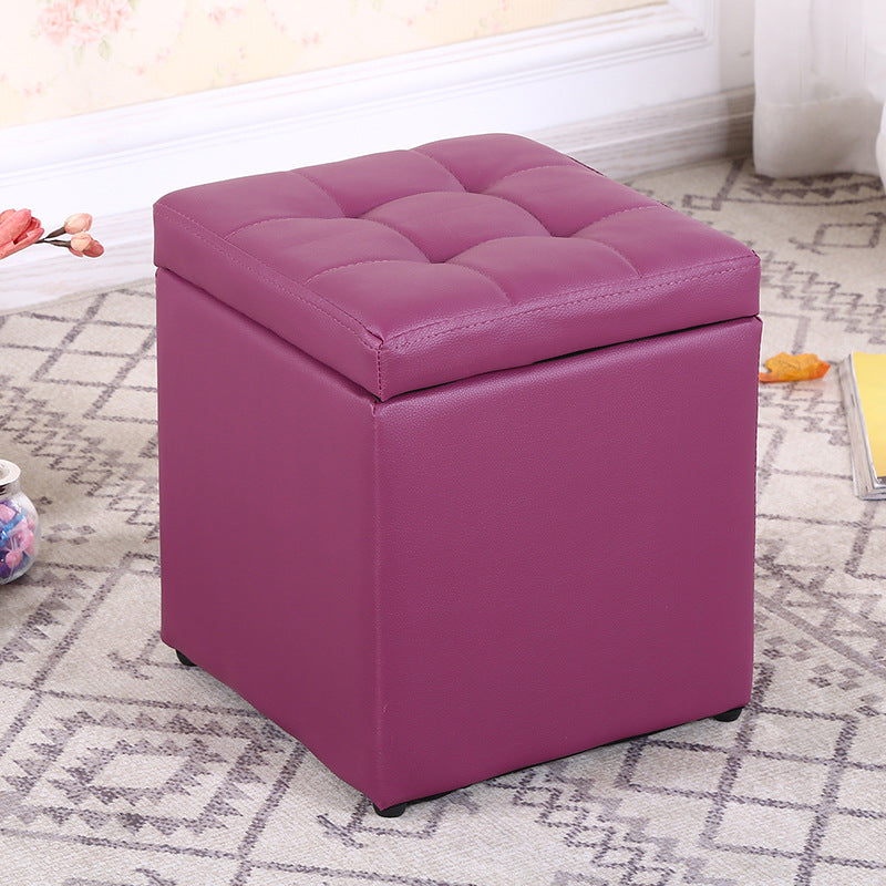 Modern Pouf Ottoman PU Leather Upholstered Tufted Square Ottoman with Storage