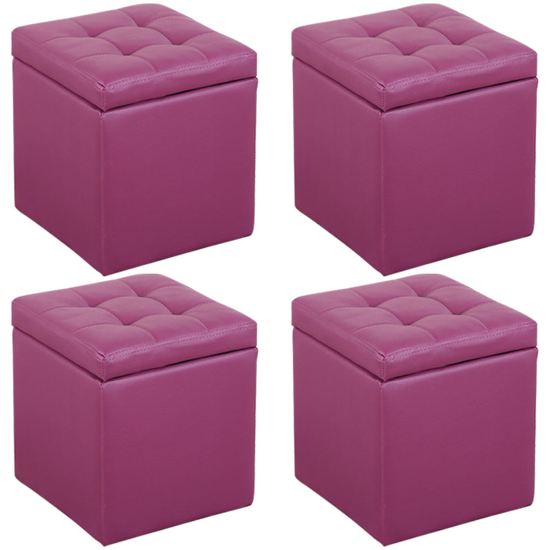 Modern Pouf Ottoman PU Leather Upholstered Tufted Square Ottoman with Storage