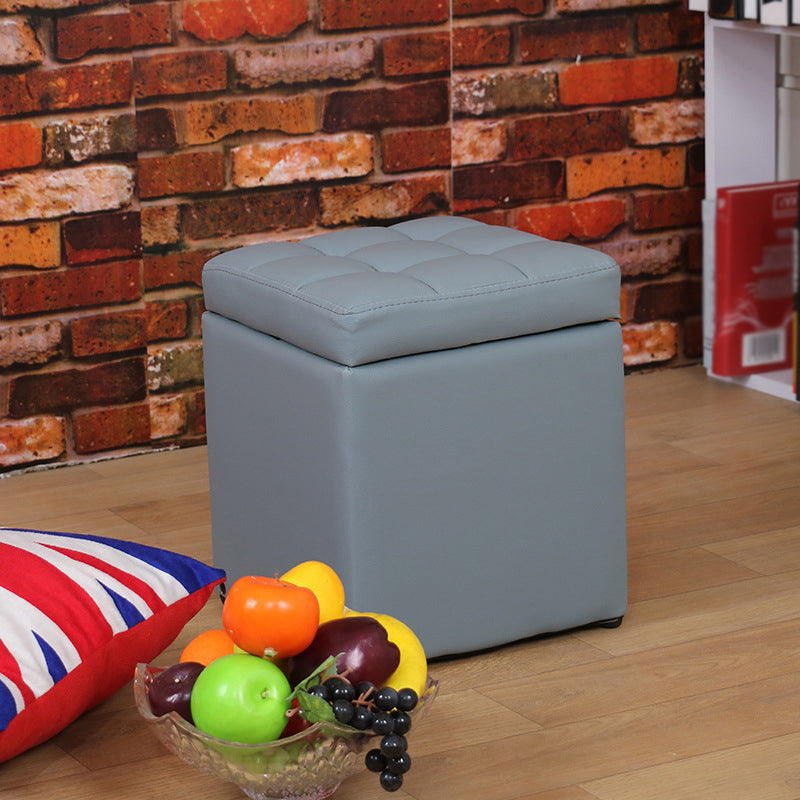 Modern Pouf Ottoman PU Leather Upholstered Tufted Square Ottoman with Storage