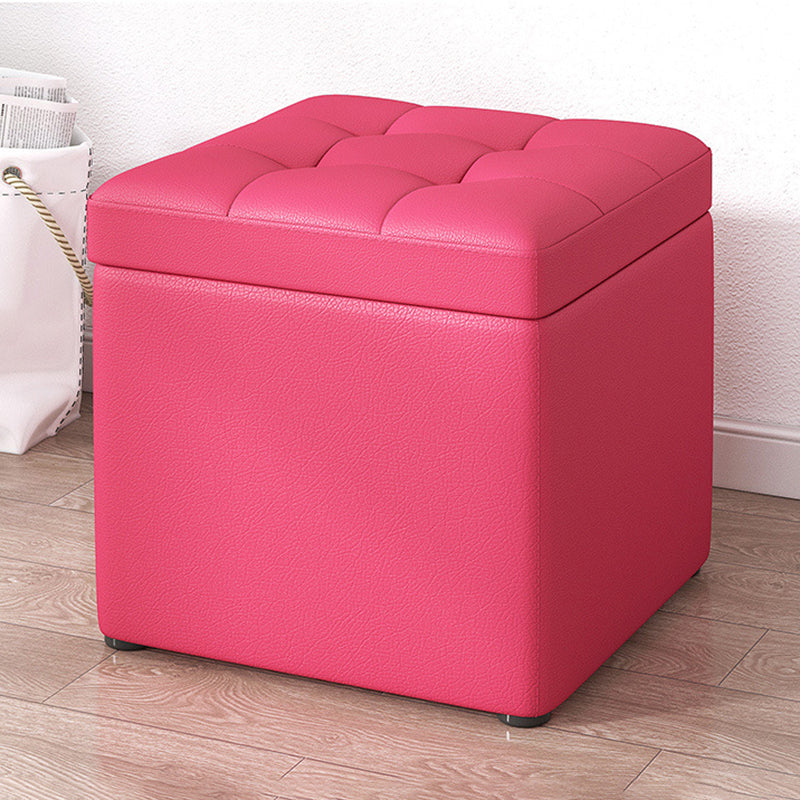 Contemporary Pouf Ottoman PU Leather Upholstered Tufted Square Ottoman with Storage