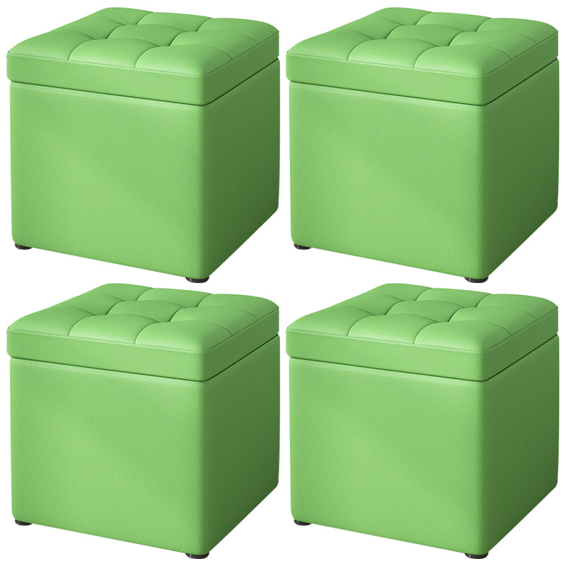 Contemporary Pouf Ottoman PU Leather Upholstered Tufted Square Ottoman with Storage