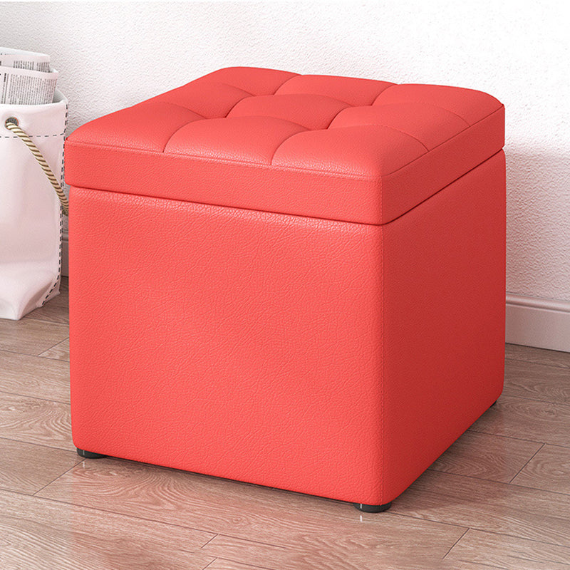 Contemporary Pouf Ottoman PU Leather Upholstered Tufted Square Ottoman with Storage