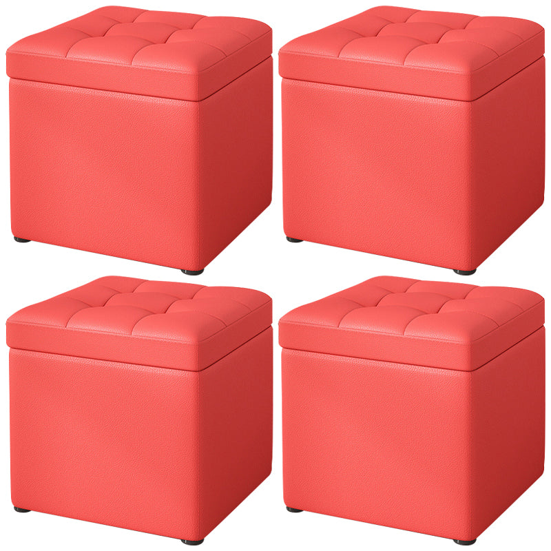 Contemporary Pouf Ottoman PU Leather Upholstered Tufted Square Ottoman with Storage