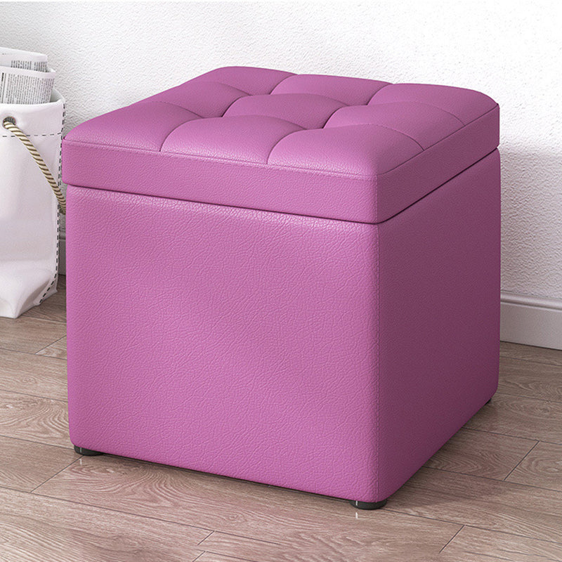 Contemporary Pouf Ottoman PU Leather Upholstered Tufted Square Ottoman with Storage