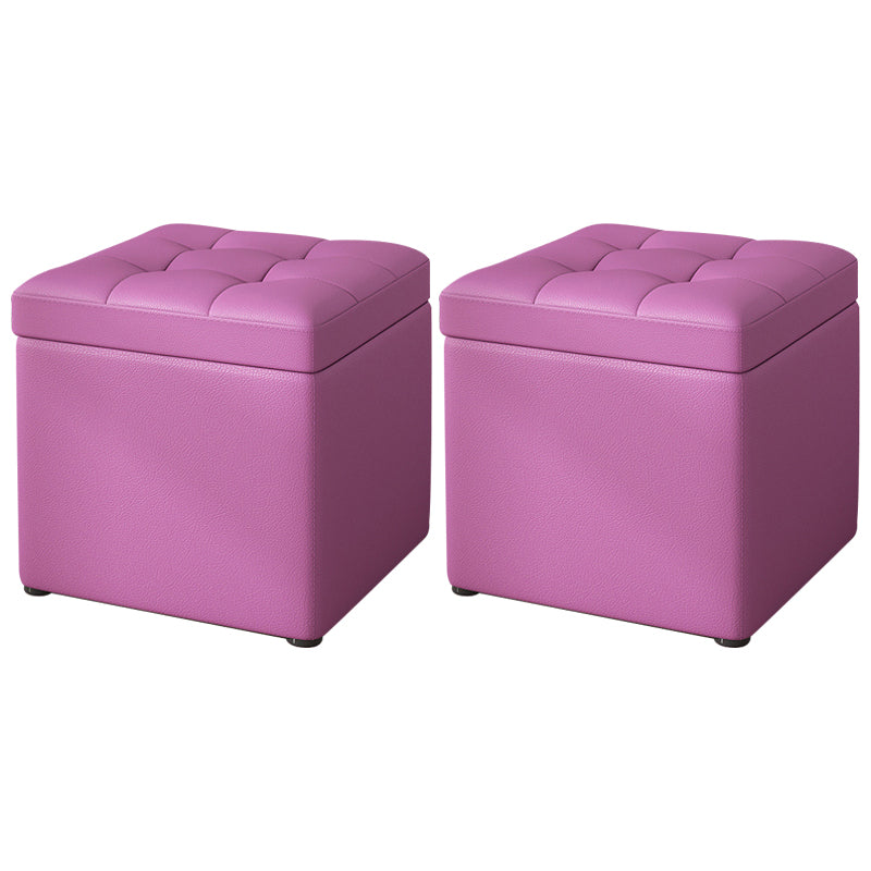 Contemporary Pouf Ottoman PU Leather Upholstered Tufted Square Ottoman with Storage