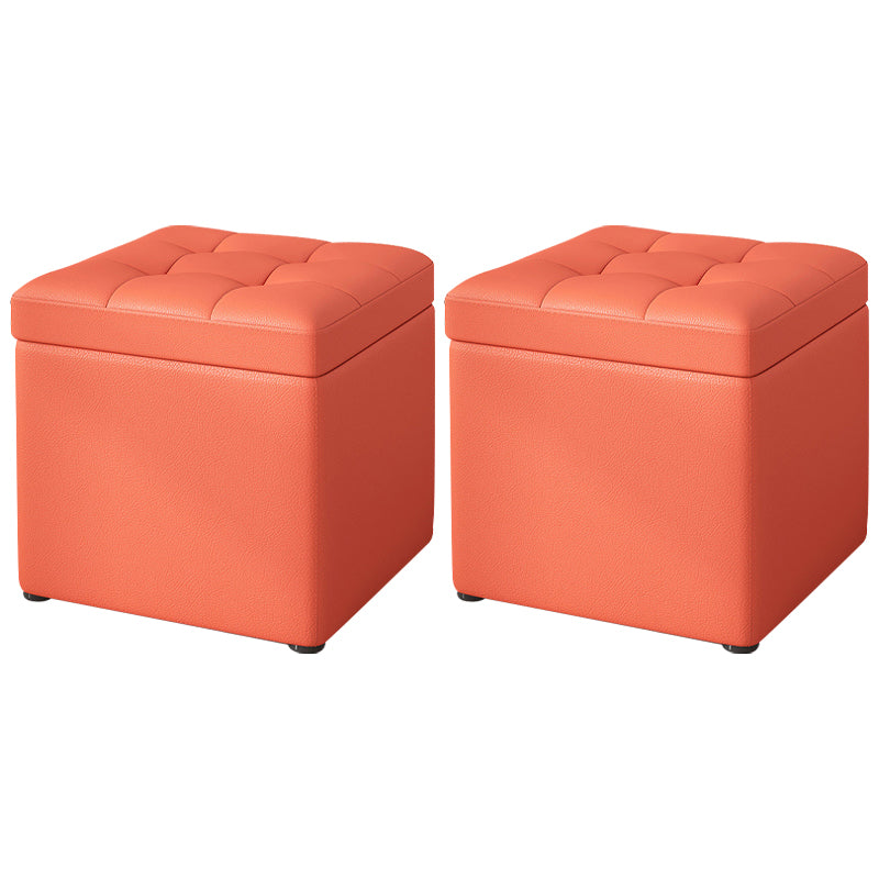 Contemporary Pouf Ottoman PU Leather Upholstered Tufted Square Ottoman with Storage