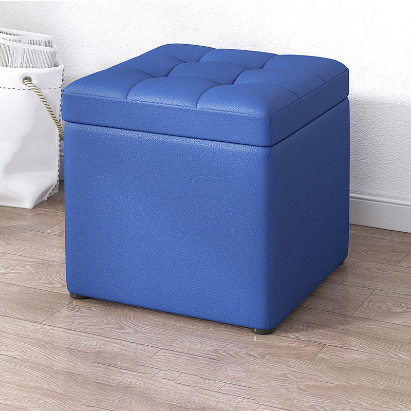 Contemporary Pouf Ottoman PU Leather Upholstered Tufted Square Ottoman with Storage