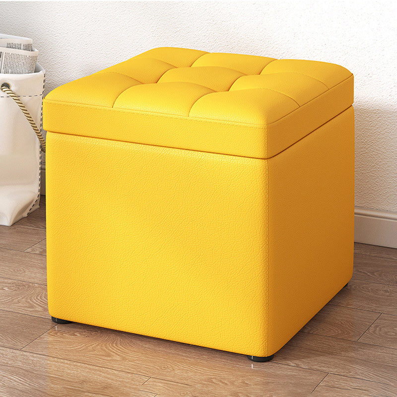Contemporary Pouf Ottoman PU Leather Upholstered Tufted Square Ottoman with Storage
