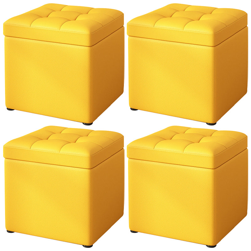 Contemporary Pouf Ottoman PU Leather Upholstered Tufted Square Ottoman with Storage
