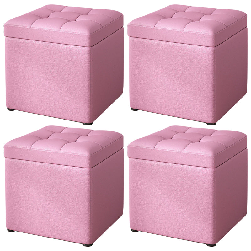 Contemporary Pouf Ottoman PU Leather Upholstered Tufted Square Ottoman with Storage