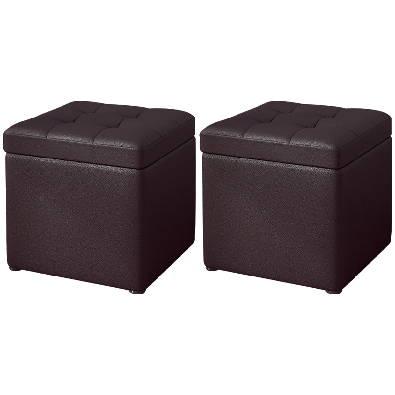 Contemporary Pouf Ottoman PU Leather Upholstered Tufted Square Ottoman with Storage