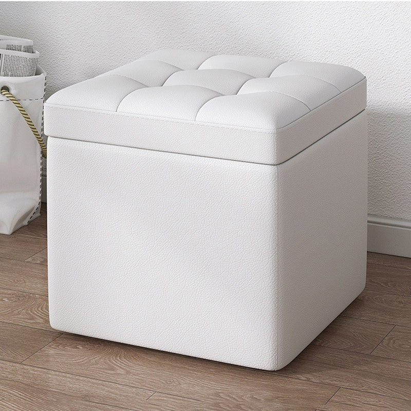 Contemporary Pouf Ottoman PU Leather Upholstered Tufted Square Ottoman with Storage