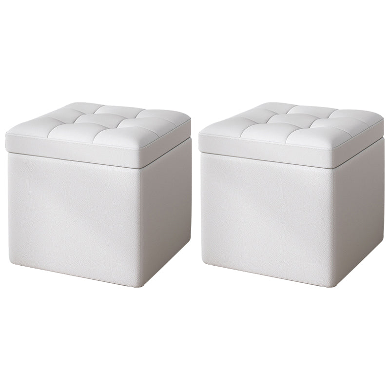 Contemporary Pouf Ottoman PU Leather Upholstered Tufted Square Ottoman with Storage