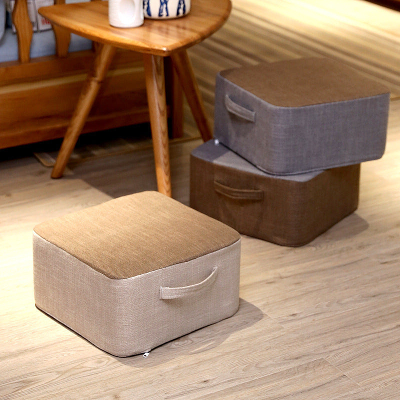 Casual Cotton Pouf Chair Contrast Color Square Upholstered Ottoman Stool