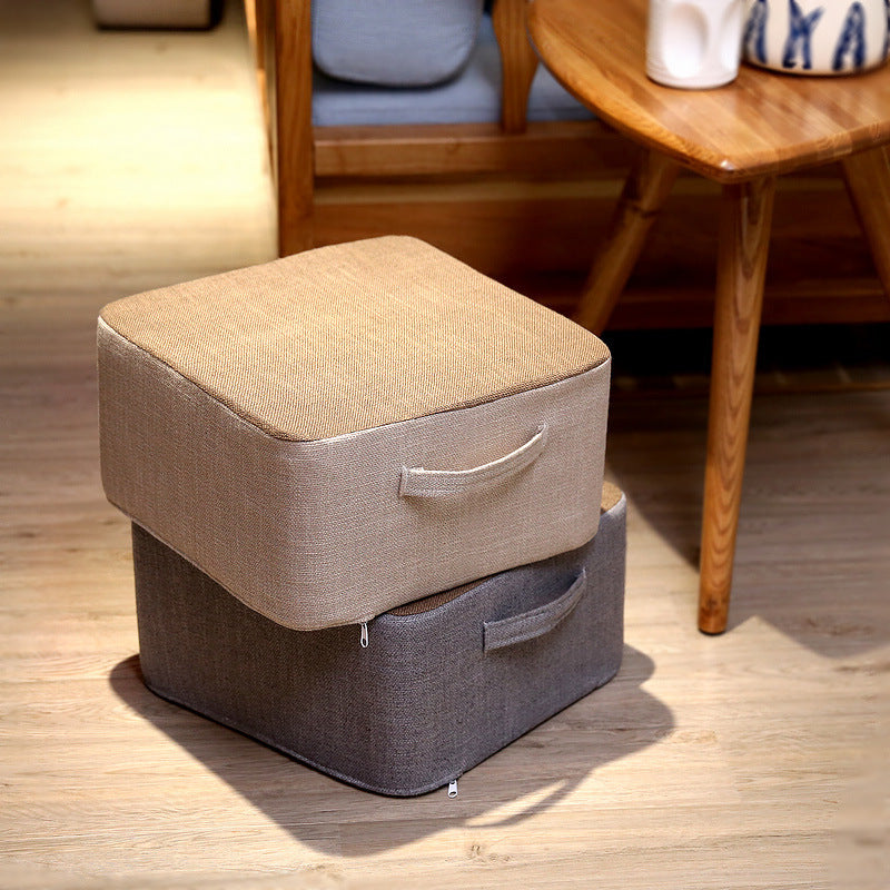 Casual Cotton Pouf Chair Contrast Color Square Upholstered Ottoman Stool