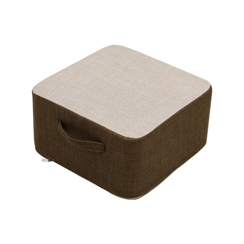 Casual Cotton Pouf Chair Contrast Color Square Upholstered Ottoman Stool