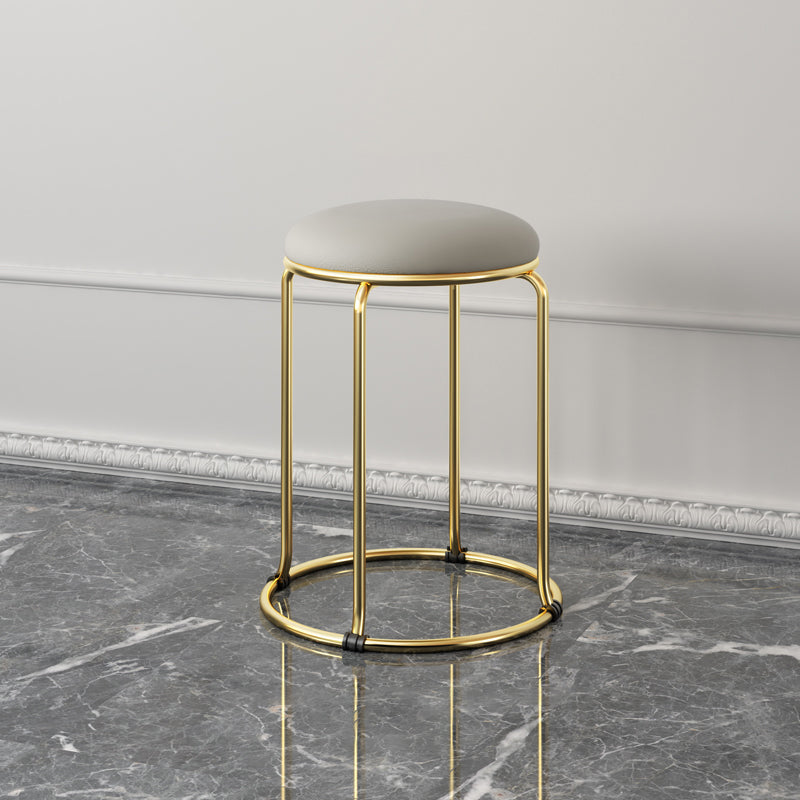 Faux Leather Mildew Resistant Ottoman Round Glam Solid Standard Ottoman