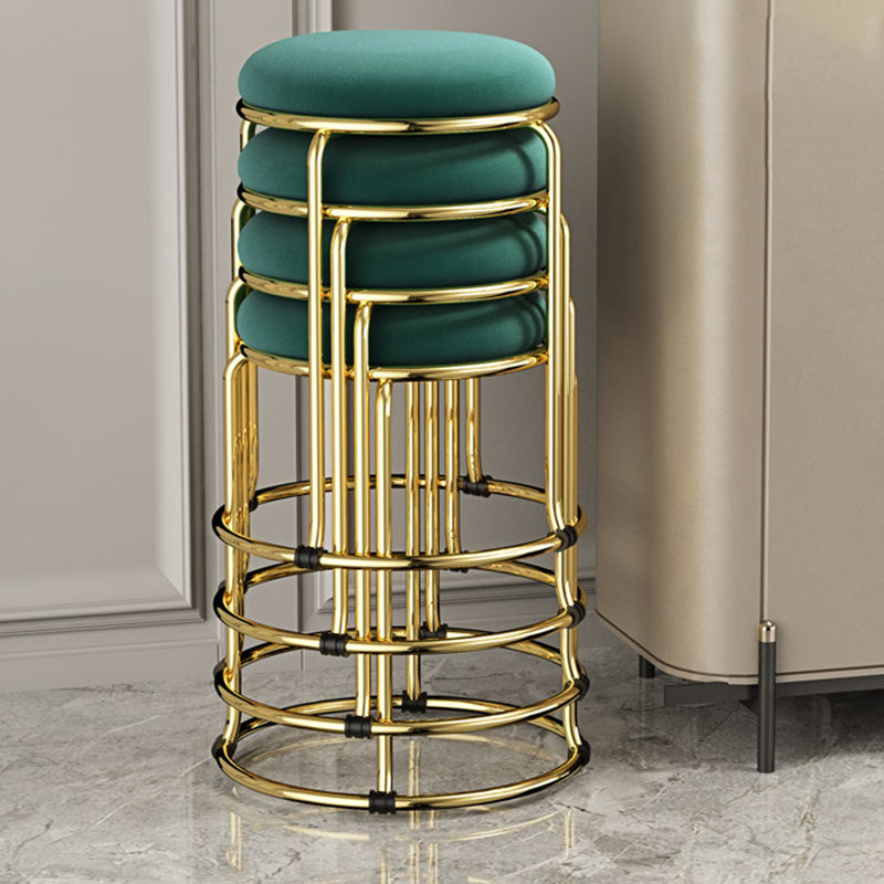 Faux Leather Mildew Resistant Ottoman Round Glam Solid Standard Ottoman