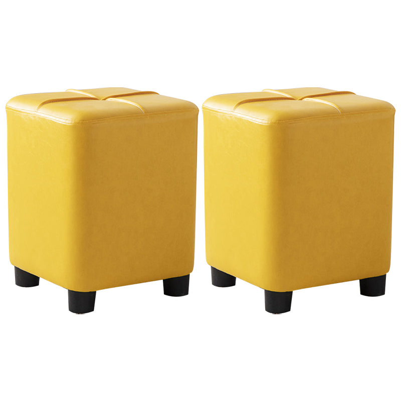 Modern Stain Resistant Ottoman Circle Shape Yellow Leather Cube