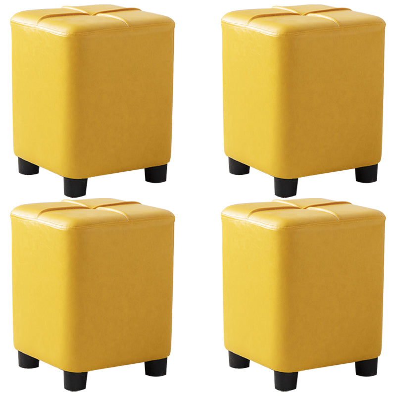 Modern Stain Resistant Ottoman Circle Shape Yellow Leather Cube