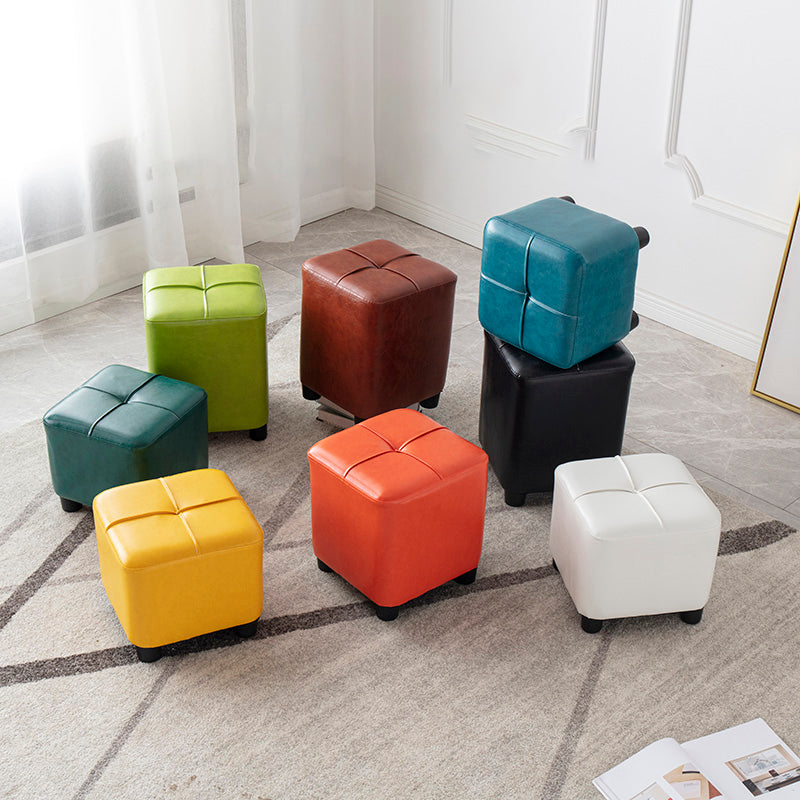 Modern Stain Resistant Ottoman Circle Shape Yellow Leather Cube