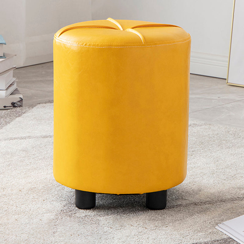 Modern Stain Resistant Ottoman Circle Shape Yellow Leather Cube