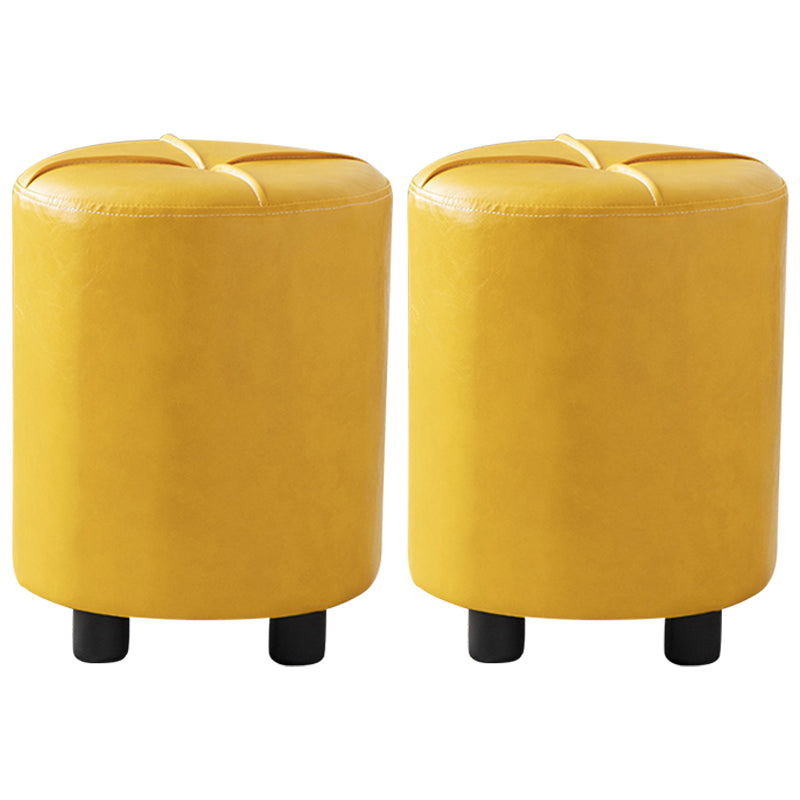 Modern Stain Resistant Ottoman Circle Shape Yellow Leather Cube