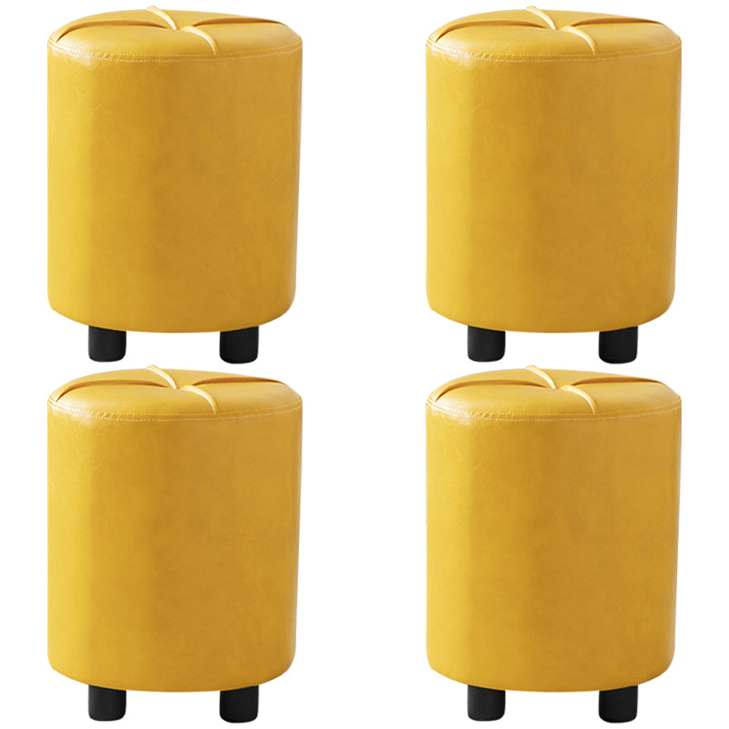 Modern Stain Resistant Ottoman Circle Shape Yellow Leather Cube