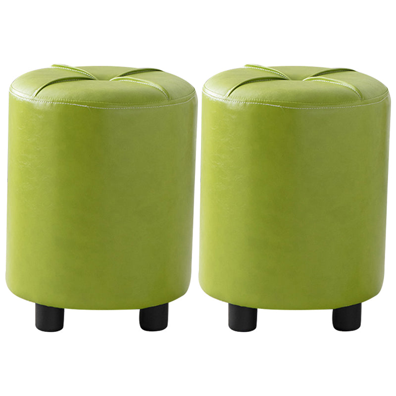 Modern Stain Resistant Ottoman Circle Shape Yellow Leather Cube