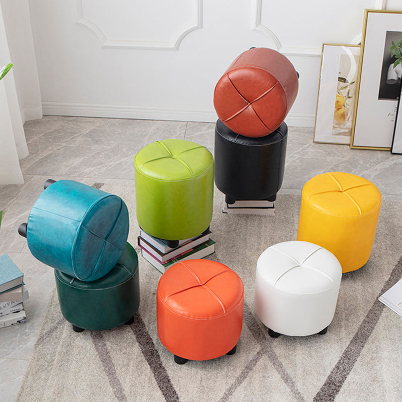 Modern Stain Resistant Ottoman Circle Shape Yellow Leather Cube