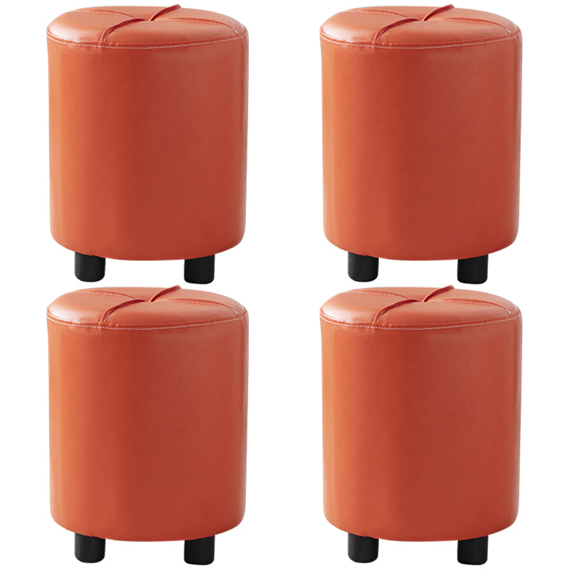 Modern Stain Resistant Ottoman Circle Shape Yellow Leather Cube