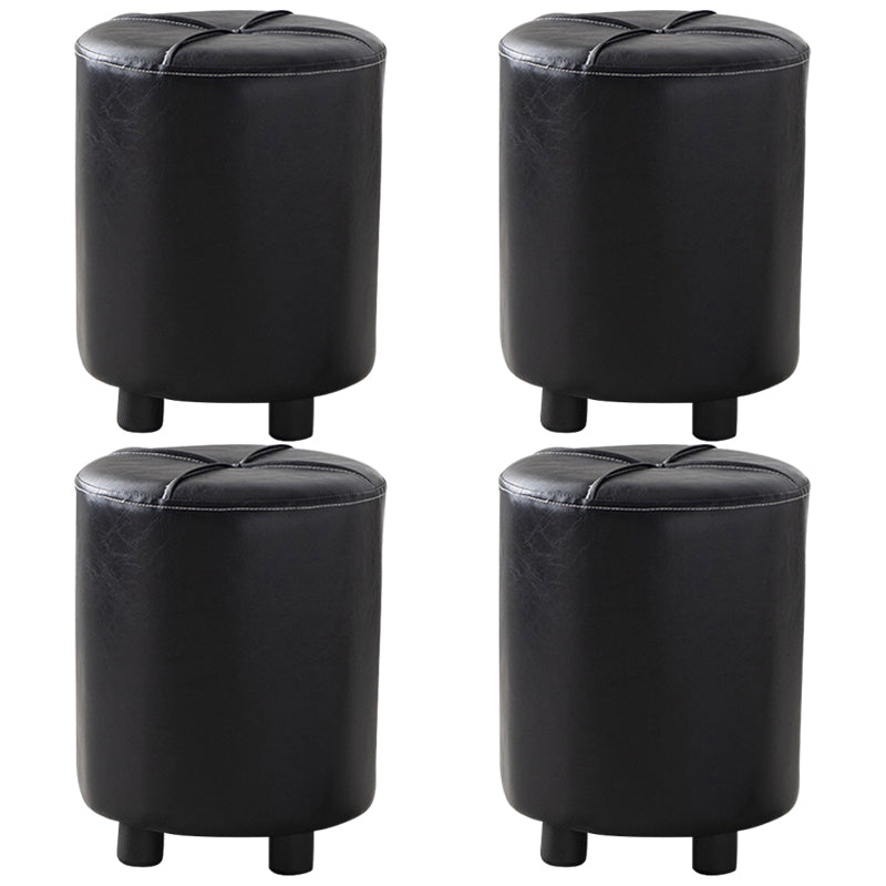 Modern Stain Resistant Ottoman Circle Shape Yellow Leather Cube