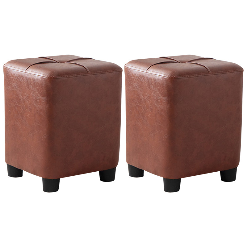 Modern Stain Resistant Ottoman Circle Shape Yellow Leather Cube