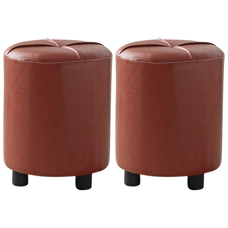 Modern Stain Resistant Ottoman Circle Shape Yellow Leather Cube