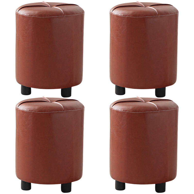 Modern Stain Resistant Ottoman Circle Shape Yellow Leather Cube