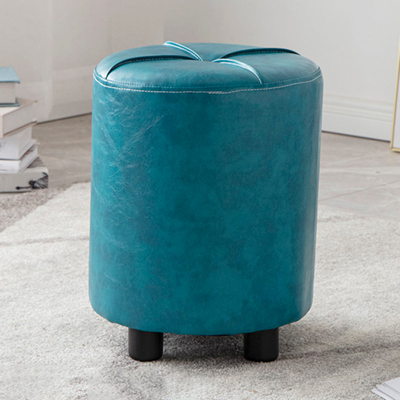 Modern Stain Resistant Ottoman Circle Shape Yellow Leather Cube