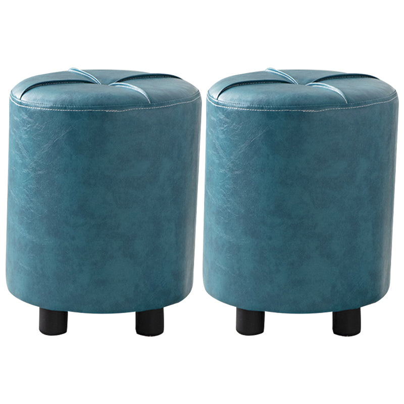 Modern Stain Resistant Ottoman Circle Shape Yellow Leather Cube